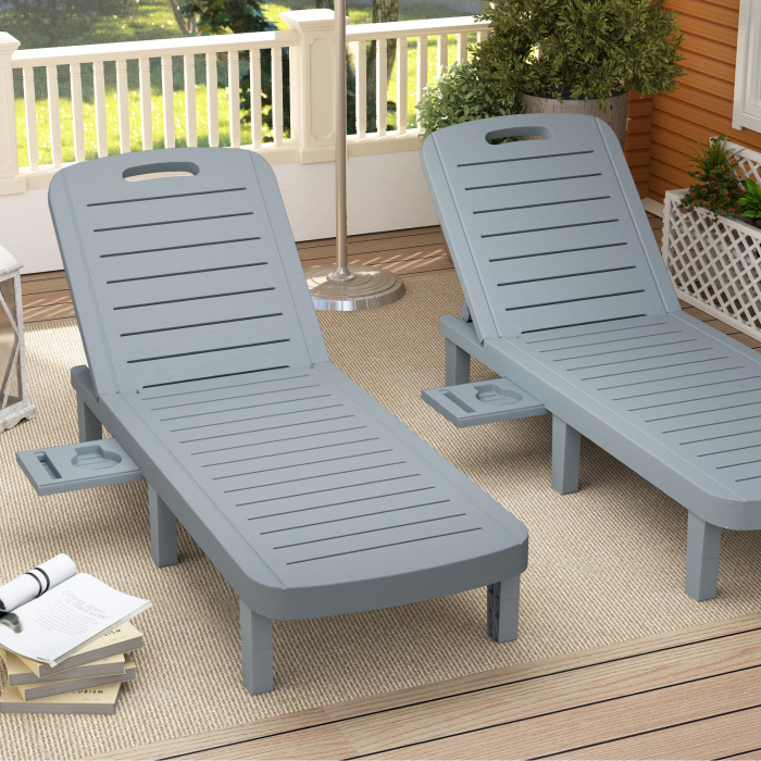  Set de 2 sezlonguri, sezlonguri cu tavi retractabile, inclinabile, suprafata efect lemn, 62 x 158 x 88 cm, gri [8]