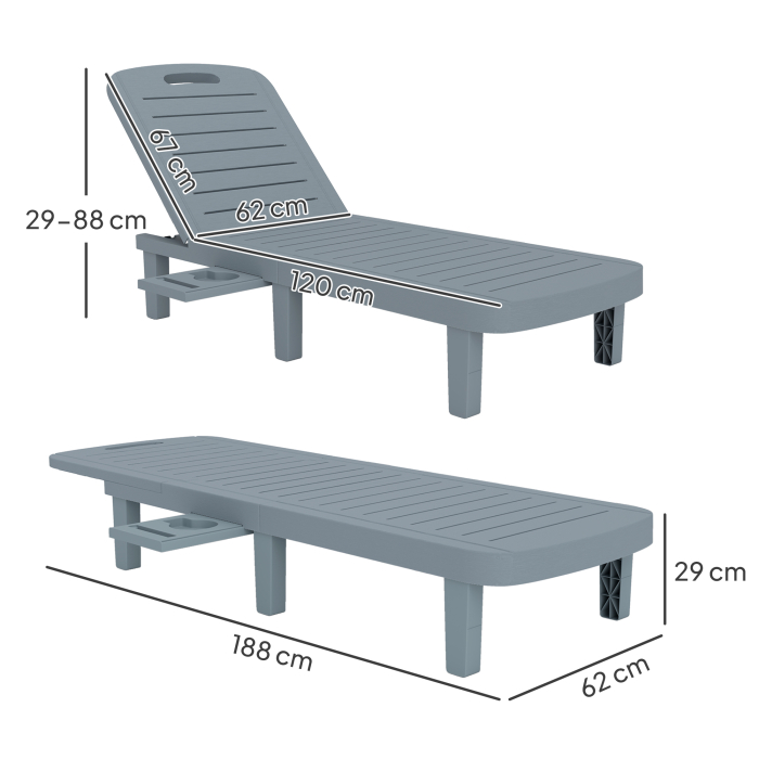  Set de 2 sezlonguri, sezlonguri cu tavi retractabile, inclinabile, suprafata efect lemn, 62 x 158 x 88 cm, gri [3]