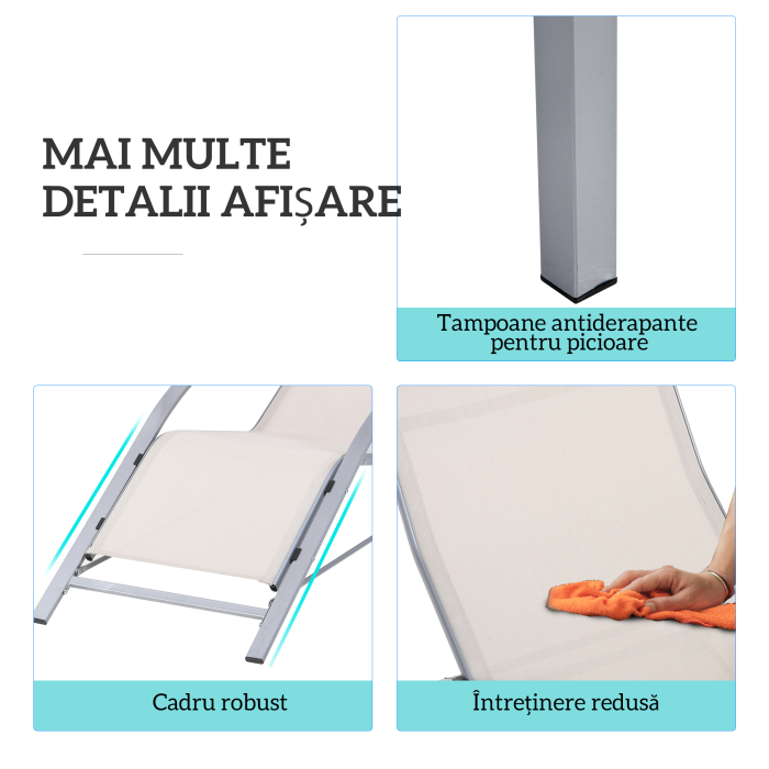  Set de 2 sezlonguri si Masuta cu Blat din Sticla, 59x169x66 cm, Crem [7]