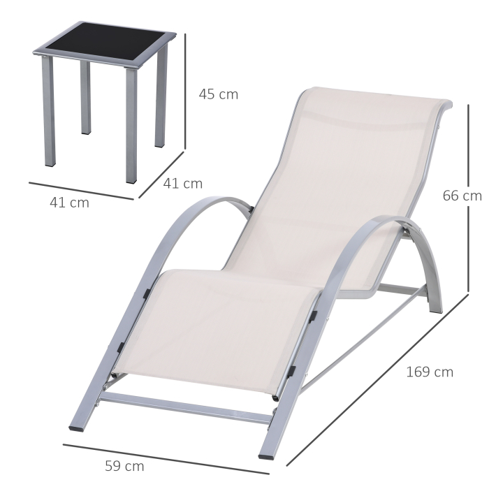  Set de 2 sezlonguri si Masuta cu Blat din Sticla, 59x169x66 cm, Crem [3]