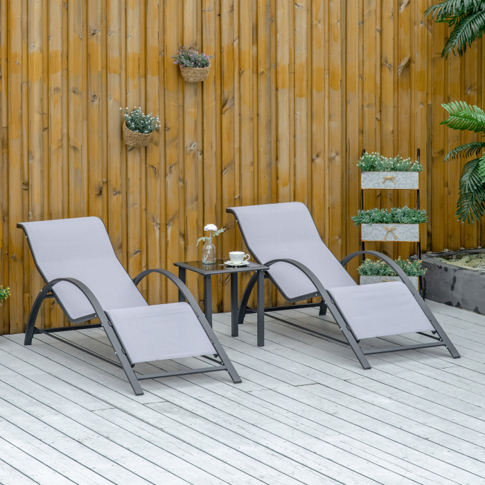  Set de 2 sezlonguri si masuta cu blat din sticla, 59x169x66 cm, gri deschis [2]