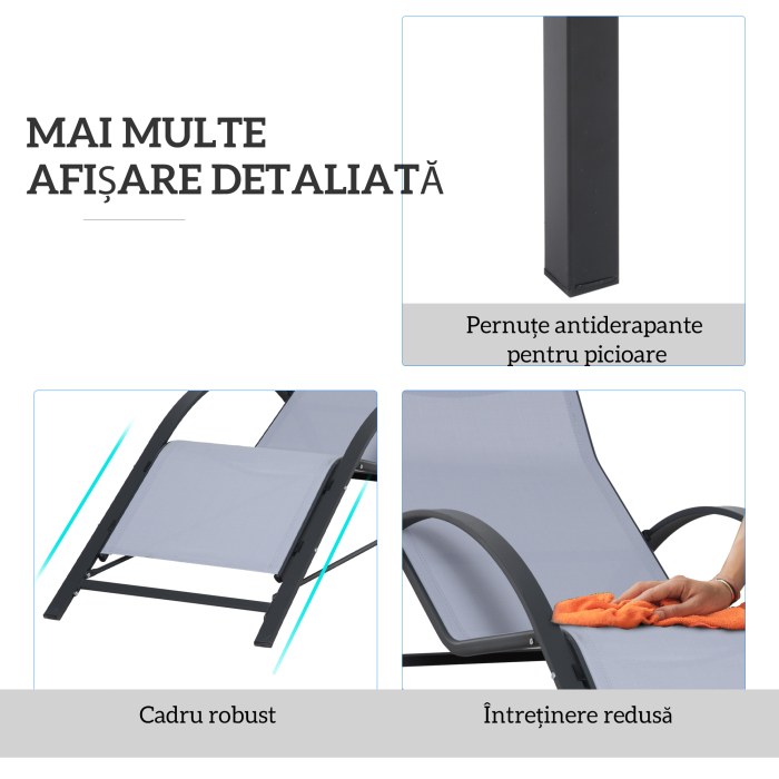  Set de 2 sezlonguri si masuta cu blat din sticla, 59x169x66 cm, gri deschis [6]