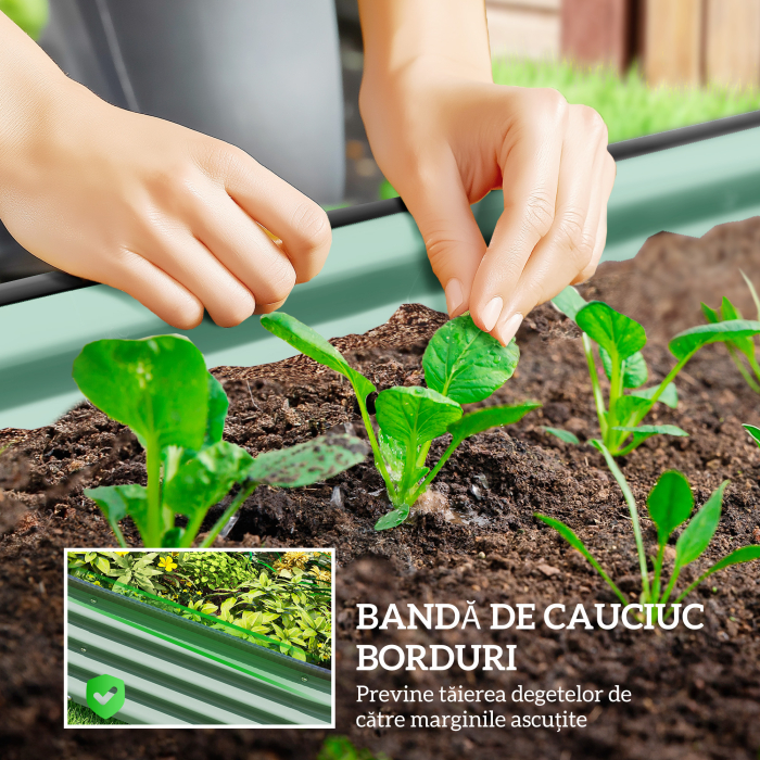  Set de 2 Straturi de Gradina Modulara, Paturi Ridicate cu Margine din Cauciuc, Baza Deschisa, Straturi din Otel Zincat pentru Plante Aromatice, Fructe, Legume si Flori, 135x90x30 cm, Verde [7]