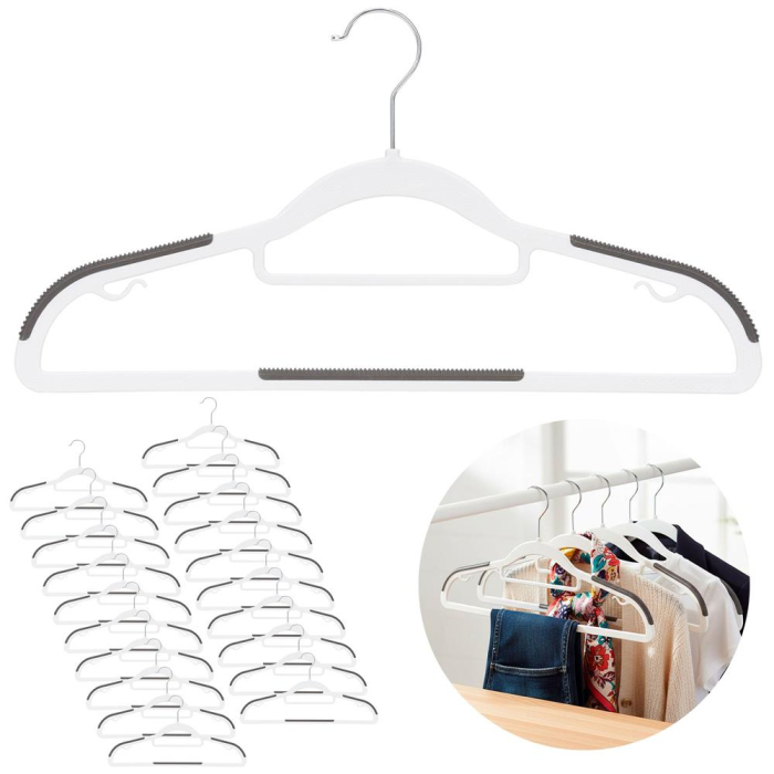 Set de 20 de umerase antiderapante pentru haine, din PE, cu carlig metalic rotativ, 41 cm, alb si gri [4]