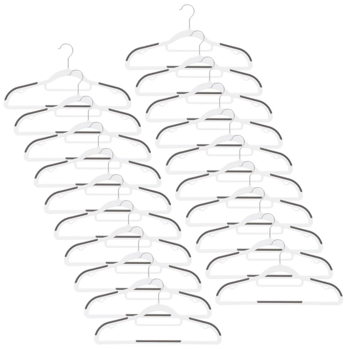 Set de 20 de umerase antiderapante pentru haine, din PE, cu carlig metalic rotativ, 41 cm, alb si gri [2]
