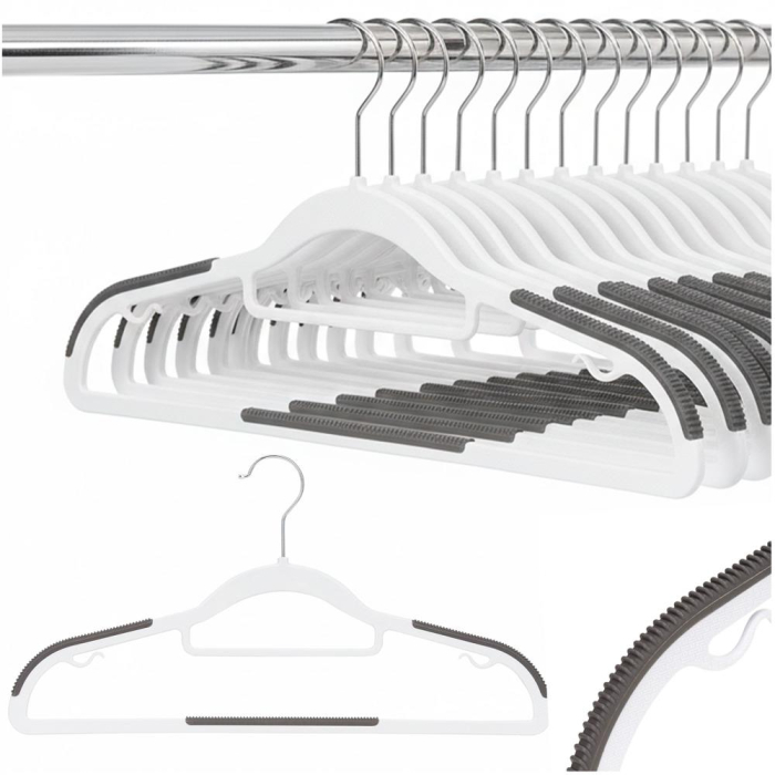 Set de 20 de umerase antiderapante pentru haine, din PE, cu carlig metalic rotativ, 41 cm, alb si gri [3]