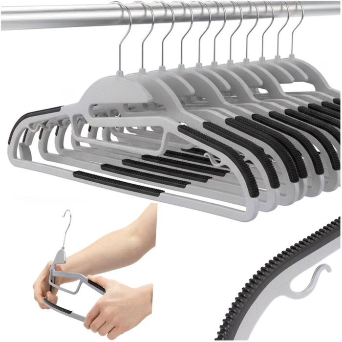 Set de 20 de umerase antiderapante pentru haine, din PE, cu carlig metalic rotativ, 41 cm, gri si negru [14]