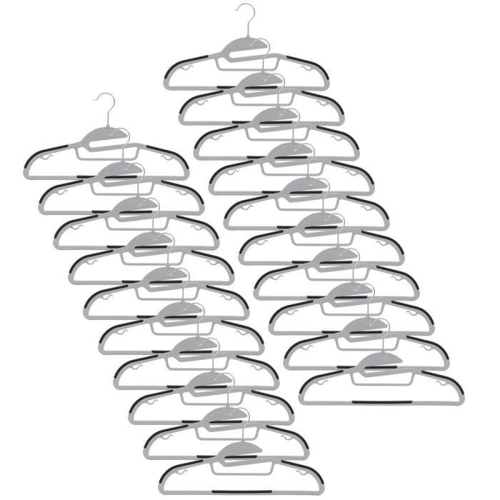 Set de 20 de umerase antiderapante pentru haine, din PE, cu carlig metalic rotativ, 41 cm, gri si negru [4]