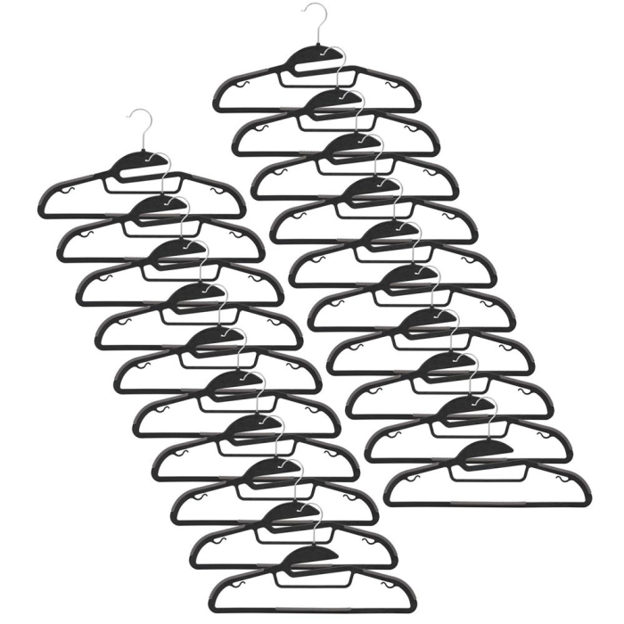 Set de 20 de umerase antiderapante pentru haine, din PE, cu carlig metalic rotativ, 41 cm, negru si gri [2]