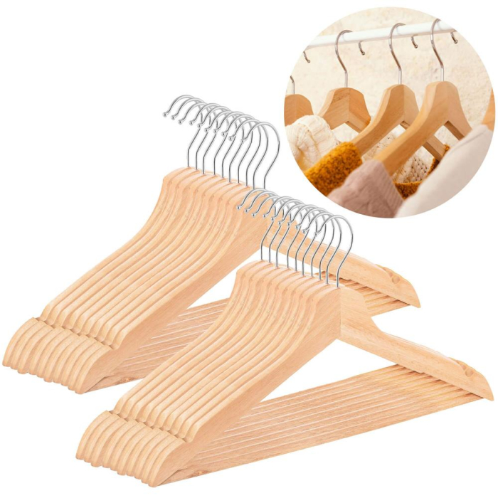 Set de 20 de umerase din lemn cu carlig rotativ 360°, 43x21 cm, maro [14]