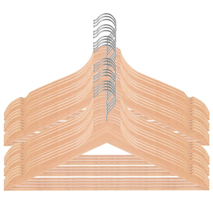 Set de 20 de umerase din lemn cu carlig rotativ 360°, 43x21 cm, maro [16]
