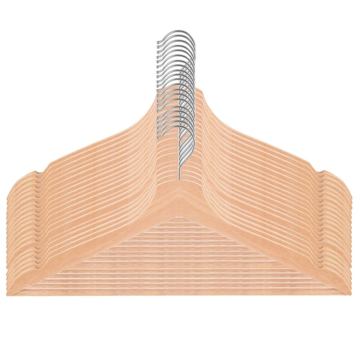 Set de 20 de umerase din lemn cu carlig rotativ 360°, 43x21 cm, maro [15]