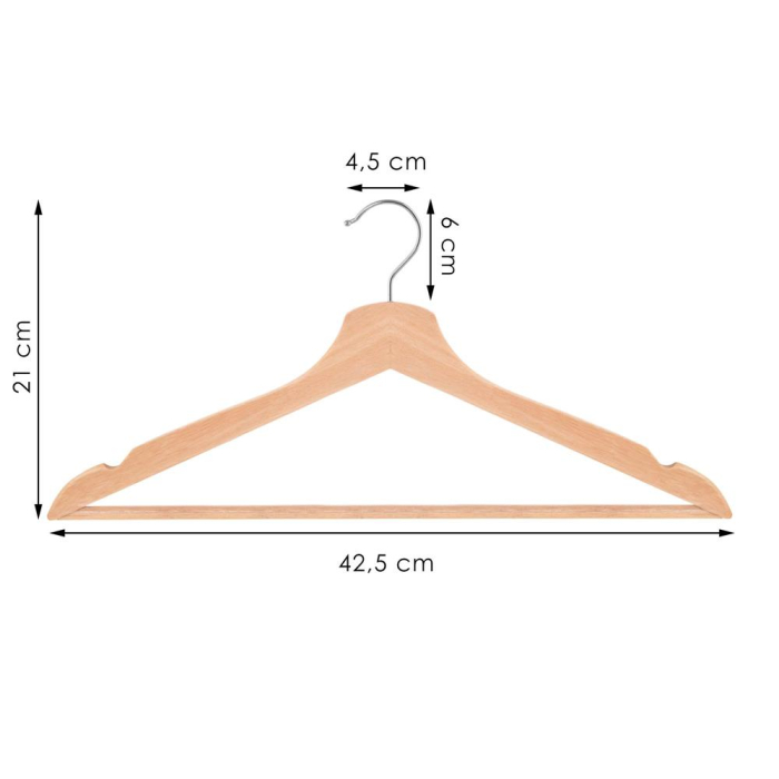 Set de 20 de umerase din lemn cu carlig rotativ 360°, 43x21 cm, maro [19]