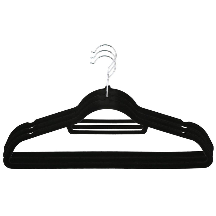 Set de 20 de umerase din velur cu carlig rotativ 360°, 45x23 cm, negru [10]