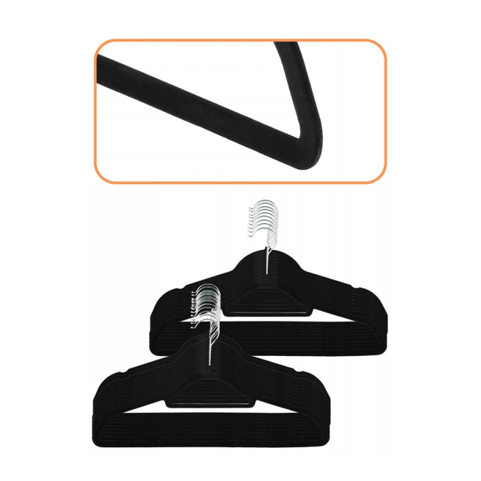 Set de 20 de umerase din velur cu carlig rotativ 360°, 45x23 cm, negru [5]