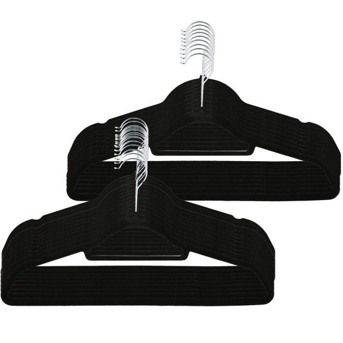 Set de 20 de umerase din velur cu carlig rotativ 360°, 45x23 cm, negru [12]