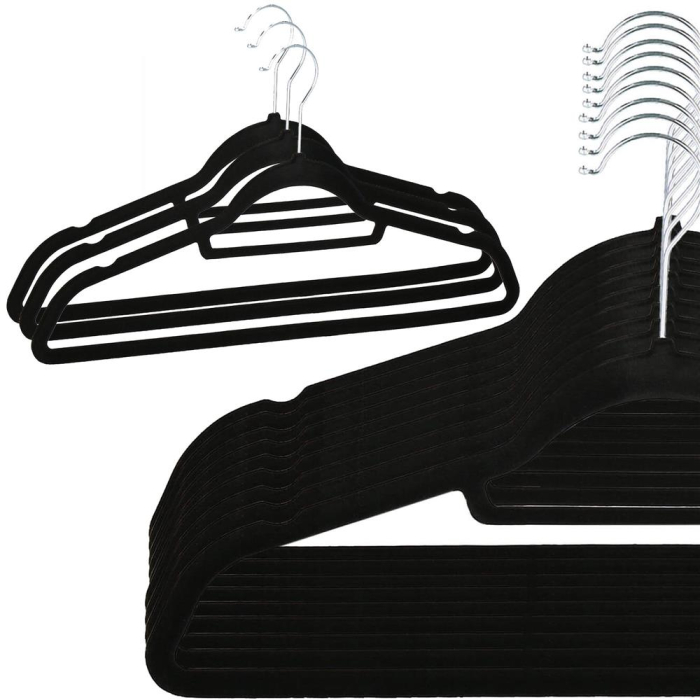 Set de 20 de umerase din velur cu carlig rotativ 360°, 45x23 cm, negru [13]