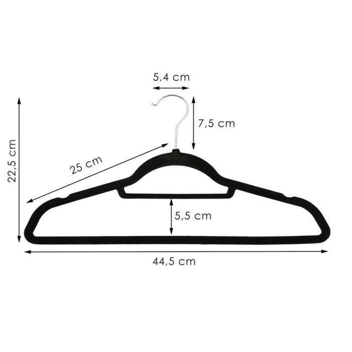 Set de 20 de umerase din velur cu carlig rotativ 360°, 45x23 cm, negru [14]