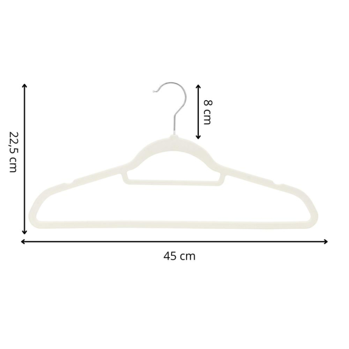 Set de 20 de umerase pentru haine, din velur, cu carlig rotativ, 45x23 cm, ecru [12]