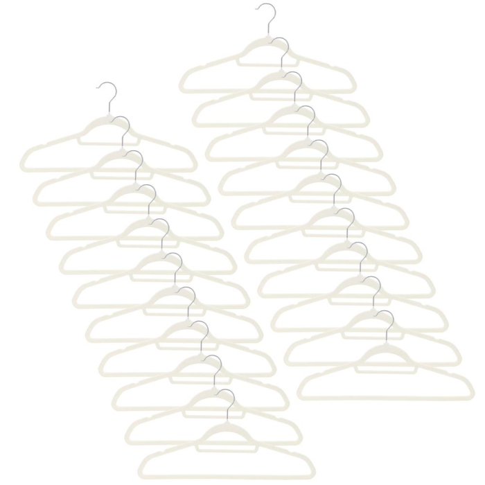 Set de 20 de umerase pentru haine, din velur, cu carlig rotativ, 45x23 cm, ecru [2]