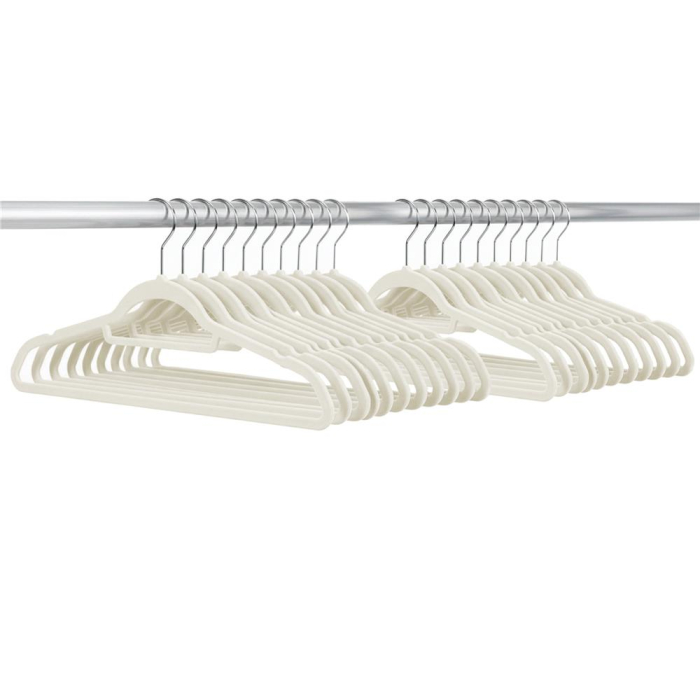 Set de 20 de umerase pentru haine, din velur, cu carlig rotativ, 45x23 cm, ecru [15]