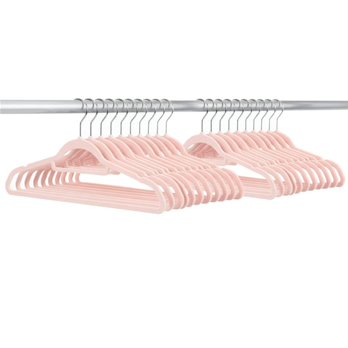 Set de 20 de umerase pentru haine, din velur, cu carlig rotativ, 45x23 cm, roz [17]