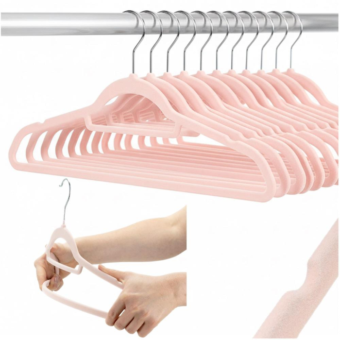 Set de 20 de umerase pentru haine, din velur, cu carlig rotativ, 45x23 cm, roz [14]