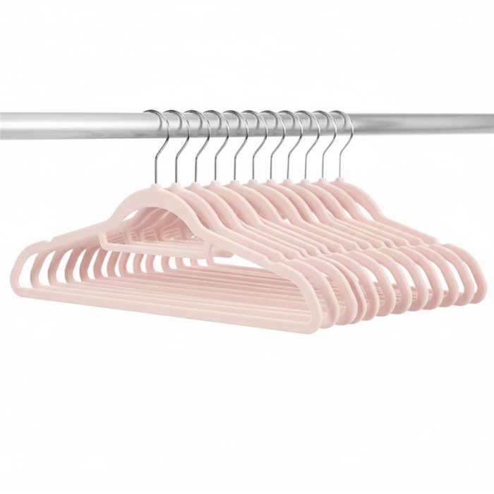 Set de 20 de umerase pentru haine, din velur, cu carlig rotativ, 45x23 cm, roz [8]