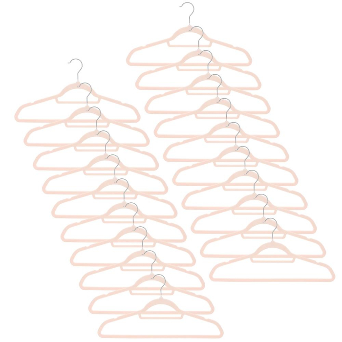 Set de 20 de umerase pentru haine, din velur, cu carlig rotativ, 45x23 cm, roz [2]