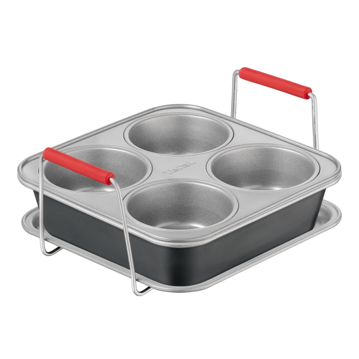 Set de 3 accesorii Tefal Dail'Easy J701S344 pentru friteuze de 4.6 L, invelis antiaderent, otel carbon, tava perforata cu manere si 2 forme, negru & g [10]