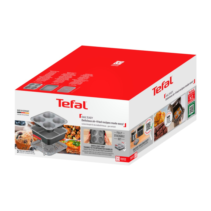 Set de 3 accesorii Tefal Dail'Easy J701S344 pentru friteuze de 4.6 L, invelis antiaderent, otel carbon, tava perforata cu manere si 2 forme, negru & g [11]