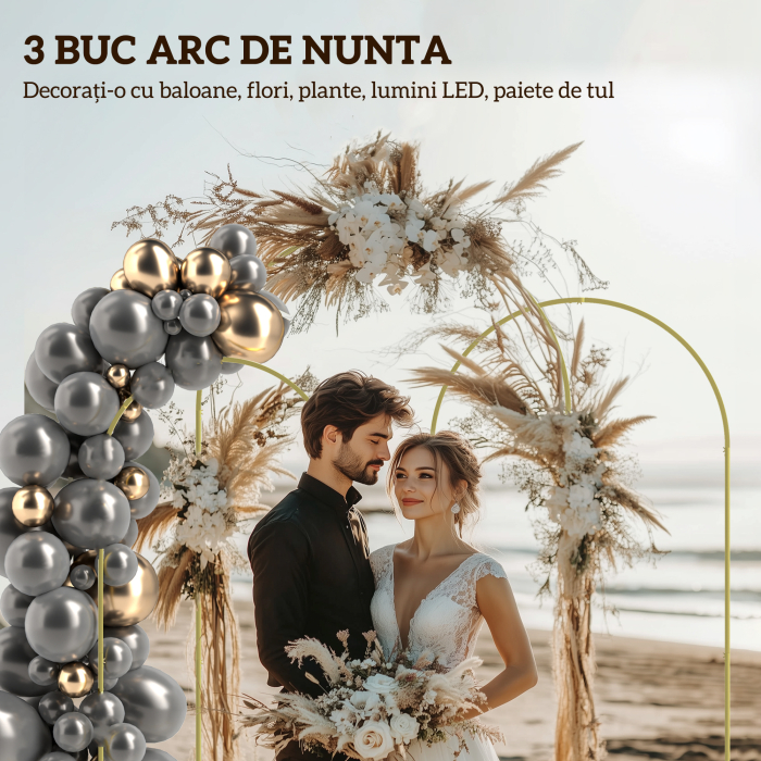 Set de 3 Arcade de Gradina pentru Nunti, 120x40x220 cm, Auriu [4]
