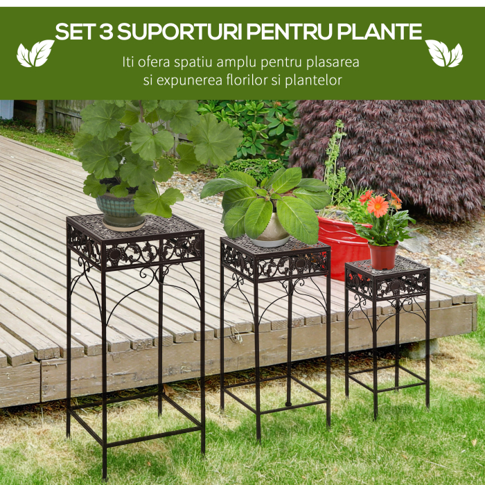  Set de 3 Bucati Scaune Suport pentru Plante Clasic din Fier Sgabelli Supporto per Piante Classico in Ferro, MARO [5]