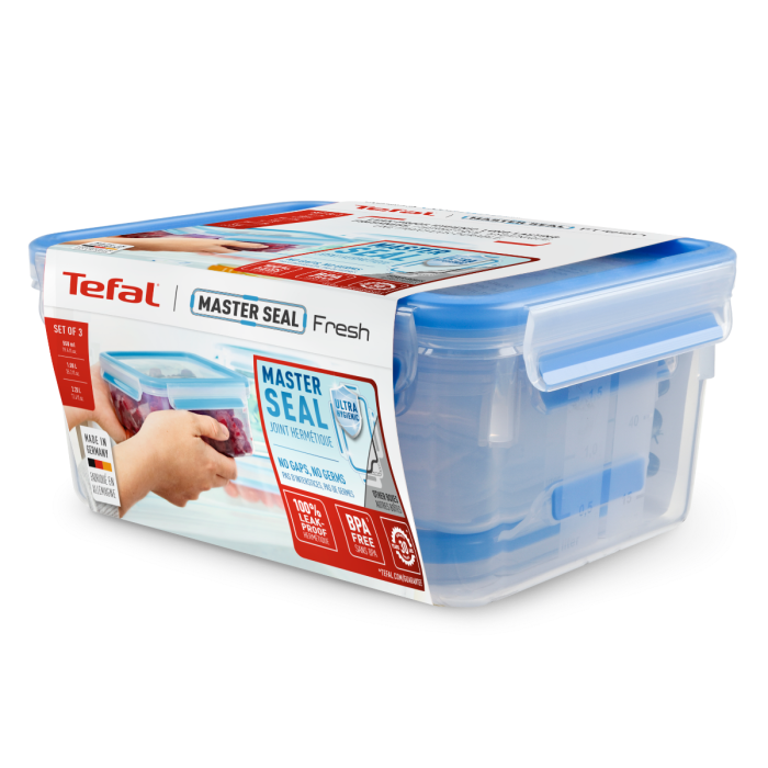 Set de 3 caserole MasterSeal Plastic K3028912, inchidere etans, 0.55 / 1 / 2.3 L, plastic, transparent [10]