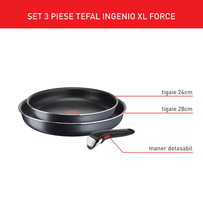 Set de 3 piese Ingenio XL Force L1589132, tigaie 24/28 cm, maner detasabil, invelis antiaderent, Thermo-Signal [2]