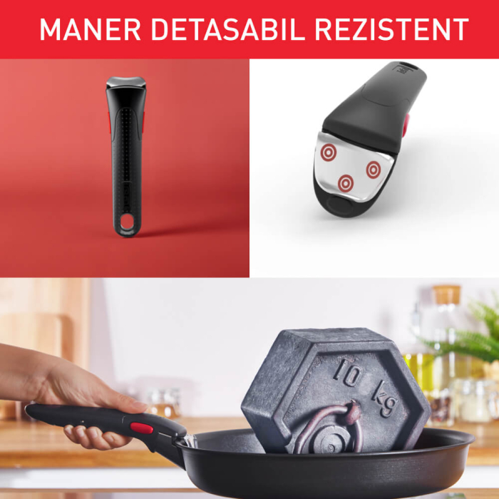 Set de 3 piese Tefal Ingenio Generous Cook L3129053, tigaie de 22/26 cm, maner detasabil, indicator Thermo Signal, invelis antiaderent Titanium [7]