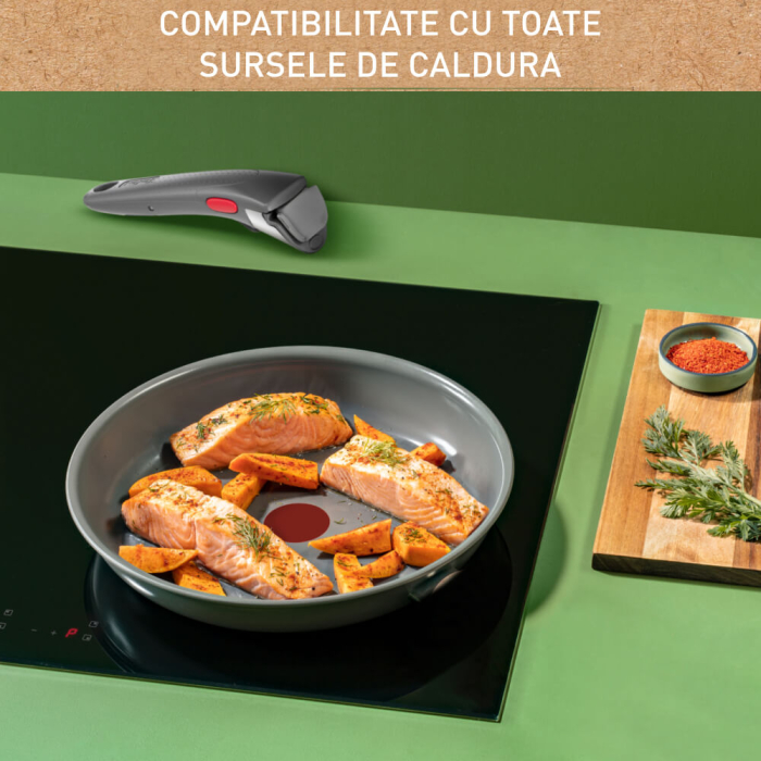 Set de 3 piese Tefal Ingenio Renew L2609502, tigaie de 24/28 cm, maner detasabil, invelis antiaderent, indicator Thermo-Signal™, gri [8]