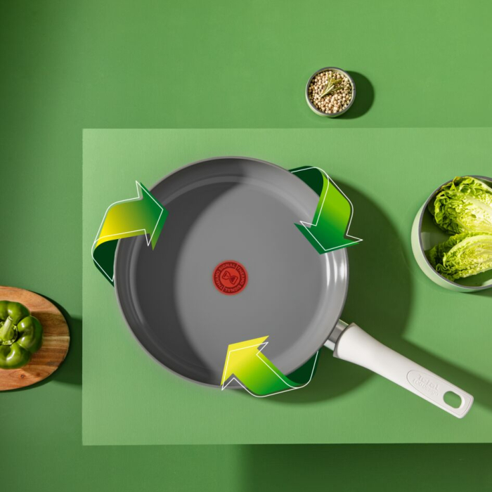 Set de 3 tigai Tefal Renew On C4279132, 20/24/28 cm, 100% aluminiu reciclat, indicator Thermo-Signal, compatibil cu inductia, invelis ceramic, gri [6]