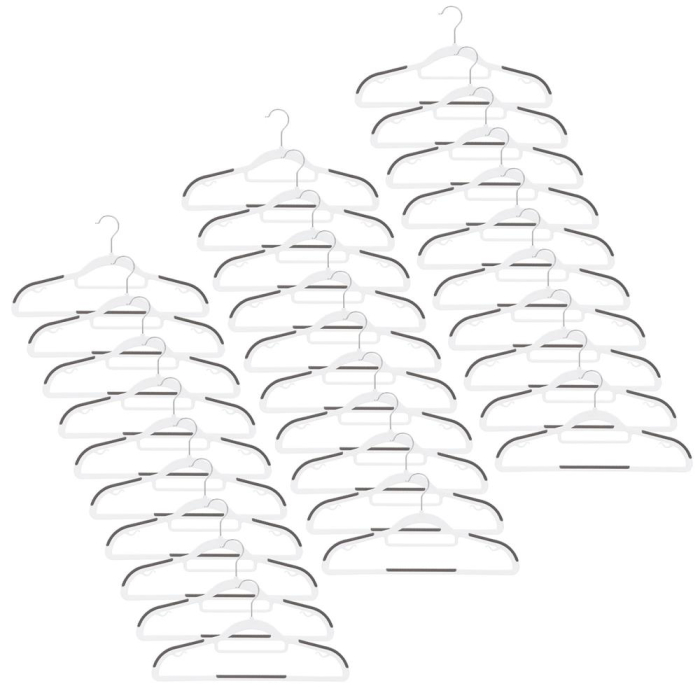 Set de 30 de umerase antiderapante pentru haine, din PE, cu carlig metalic rotativ, 41 cm, alb si gri [2]