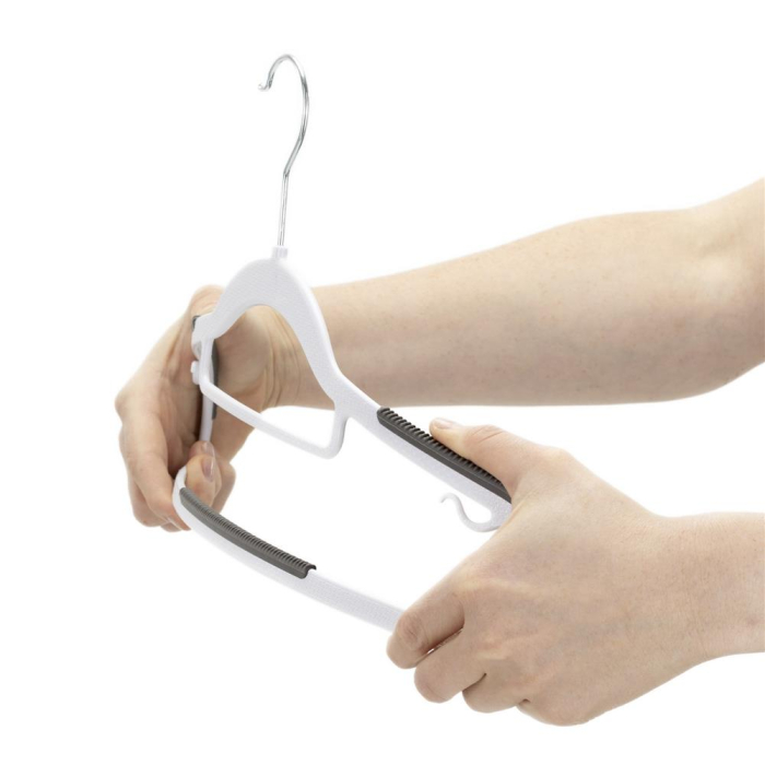 Set de 30 de umerase antiderapante pentru haine, din PE, cu carlig metalic rotativ, 41 cm, alb si gri [14]