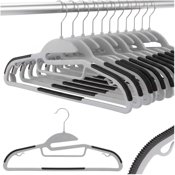 Set de 30 de umerase antiderapante pentru haine, din PE, cu carlig metalic rotativ, 41 cm, gri si negru [3]