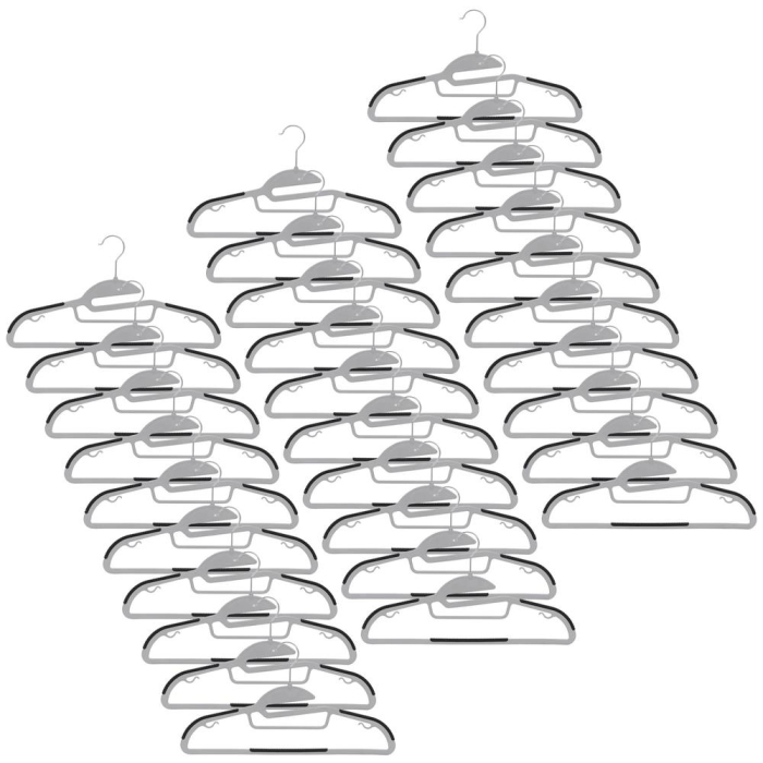 Set de 30 de umerase antiderapante pentru haine, din PE, cu carlig metalic rotativ, 41 cm, gri si negru [2]