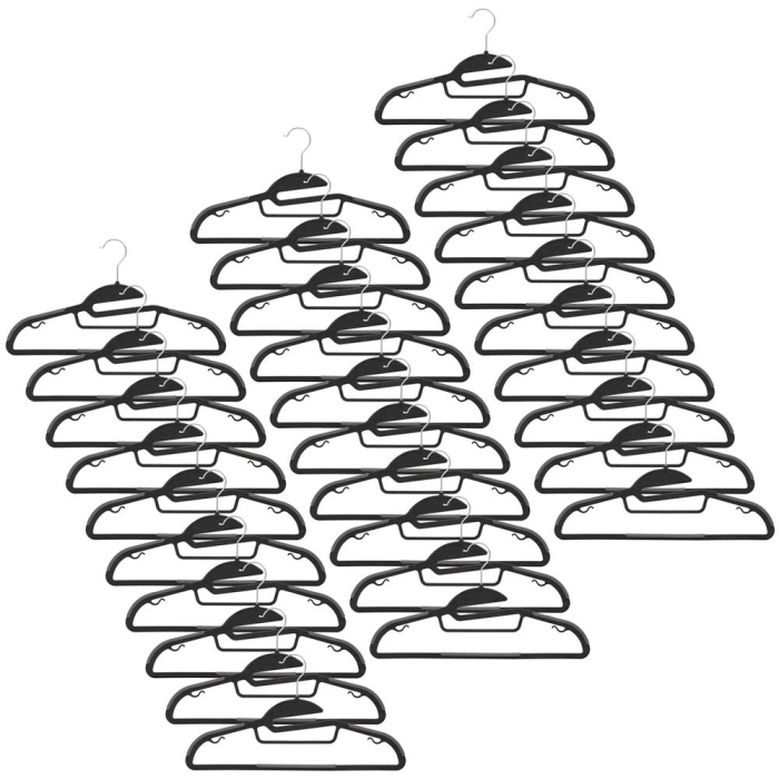 Set de 30 de umerase antiderapante pentru haine, din PE, cu carlig metalic rotativ, 41 cm, negru si gri [2]