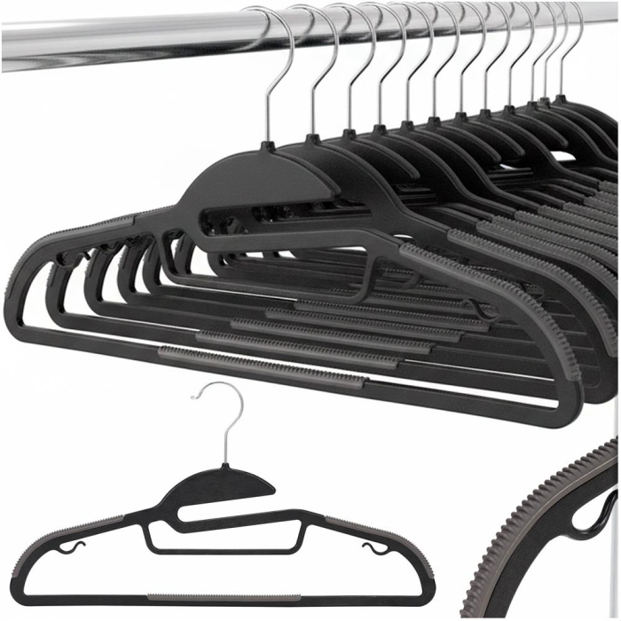 Set de 30 de umerase antiderapante pentru haine, din PE, cu carlig metalic rotativ, 41 cm, negru si gri [3]