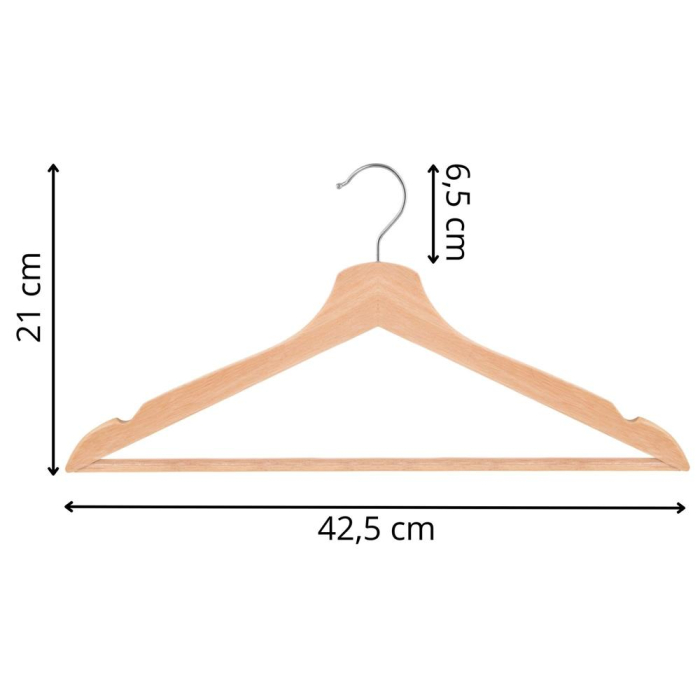 Set de 30 umerase din lemn cu carlig cromat rotativ, forma ergonomica, 43x21 cm, maro natur [20]
