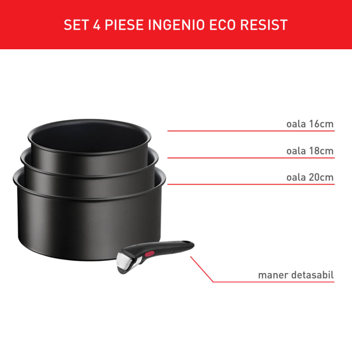 Set de 4 piese Tefal Ingenio Eco Resist L3979202, cratita de 16/18/20 cm, maner detasabil, indicator Thermo-Signal, compatibil cu inductia, inve [2]