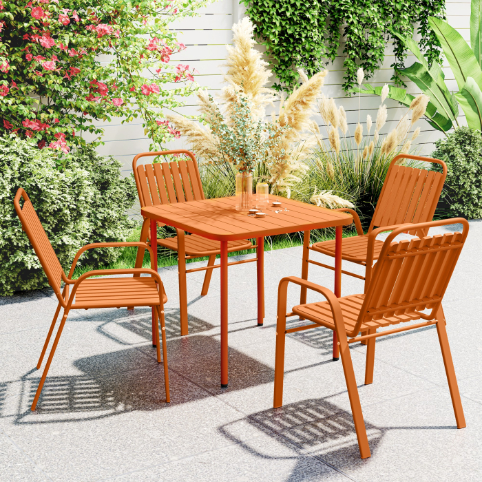  Set de 4 Scaune de Gradina Stivuibile cu Spatar inalt si Brate, 56x66x91 cm, Maro inchis [2]