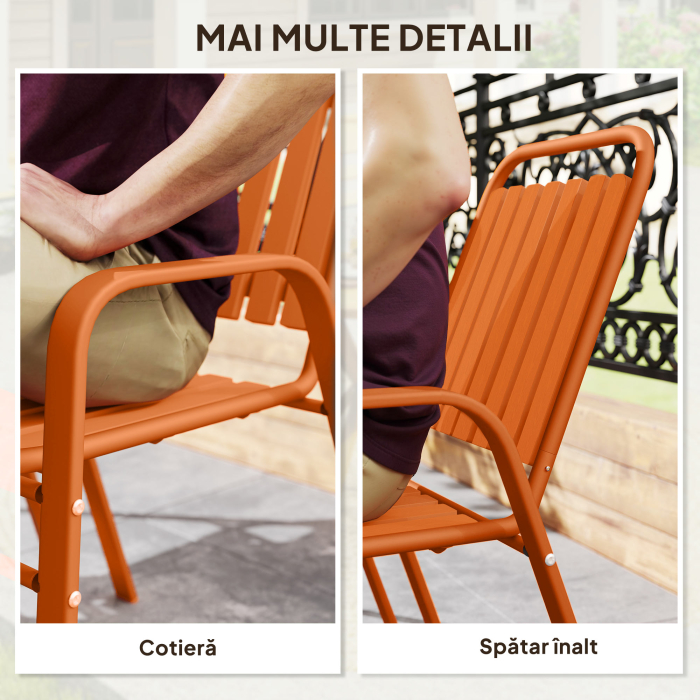  Set de 4 Scaune de Gradina Stivuibile cu Spatar inalt si Brate, 56x66x91 cm, Maro inchis [7]