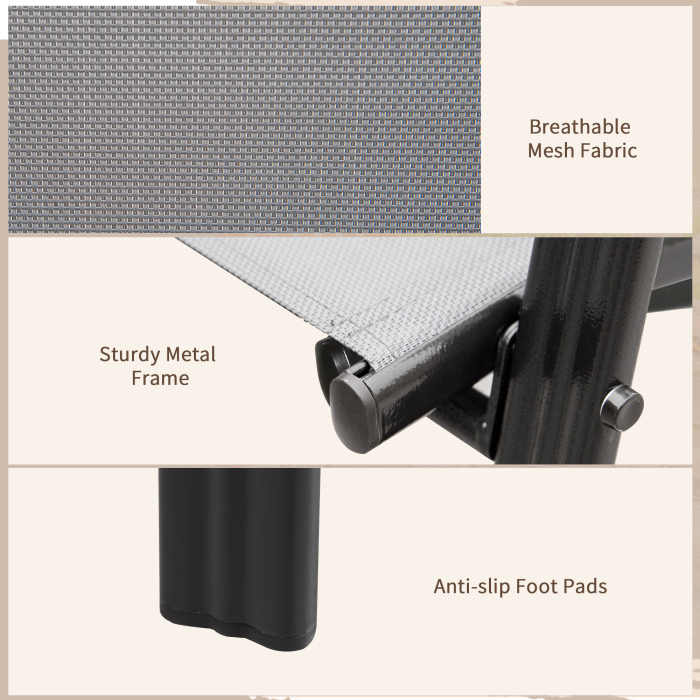  Set de 4 Scaune de Gradina Stivuibile, Scaune de Exterior cu Cotiere din Metal si tesatura Respirabila, 54x75.5x95 cm, Gri [6]