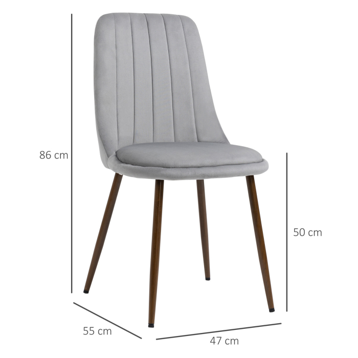  Set de 4 Scaune de Masa, Scaun de Bucatarie Modern cu Tapiterie din Catifea, Spatar Curbat si Picior din Otel pentru Camera de Zi, Dormitor, Gri [3]